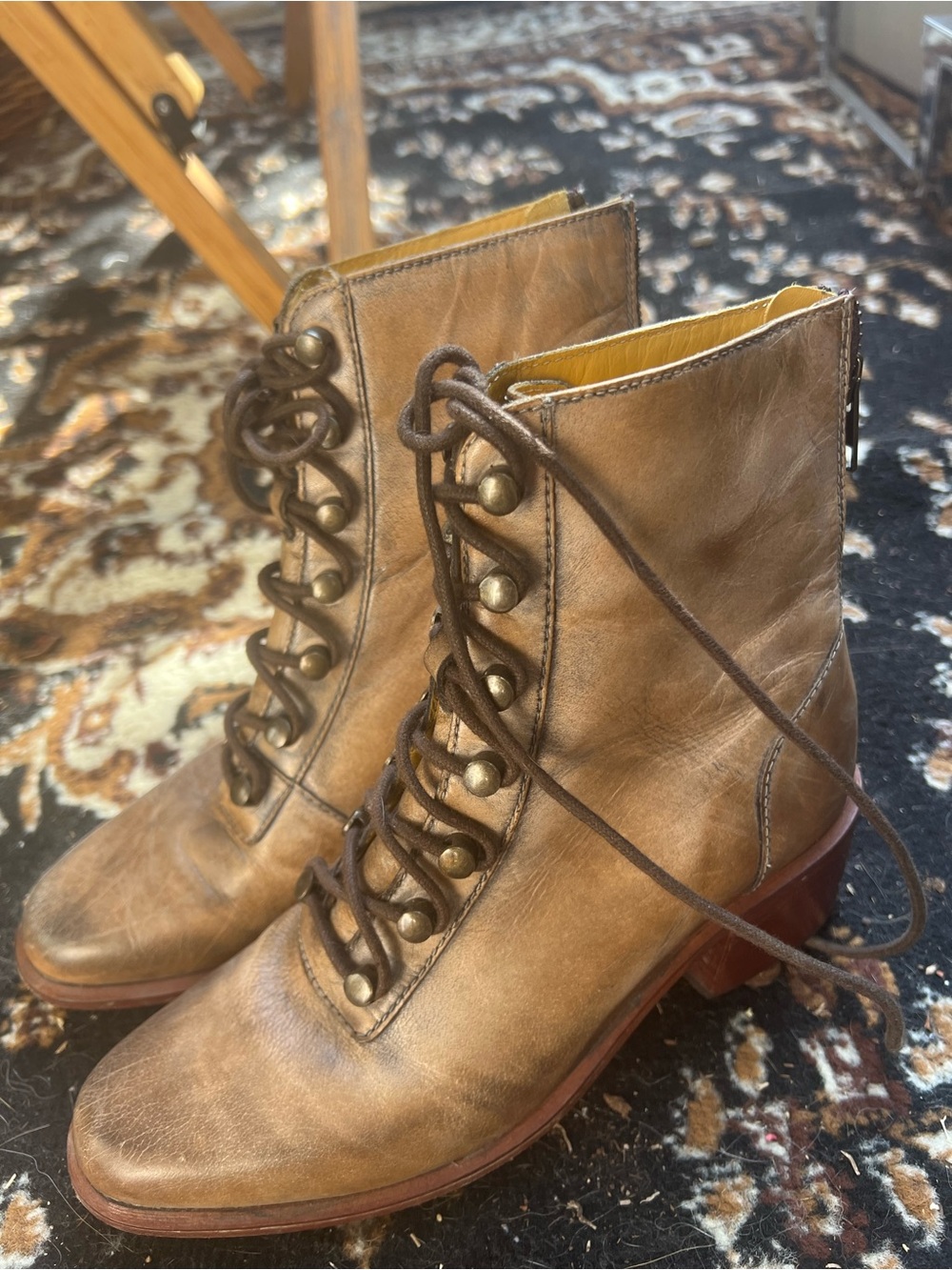 Free People Brown Leather Lace-Up Ankle Boots
